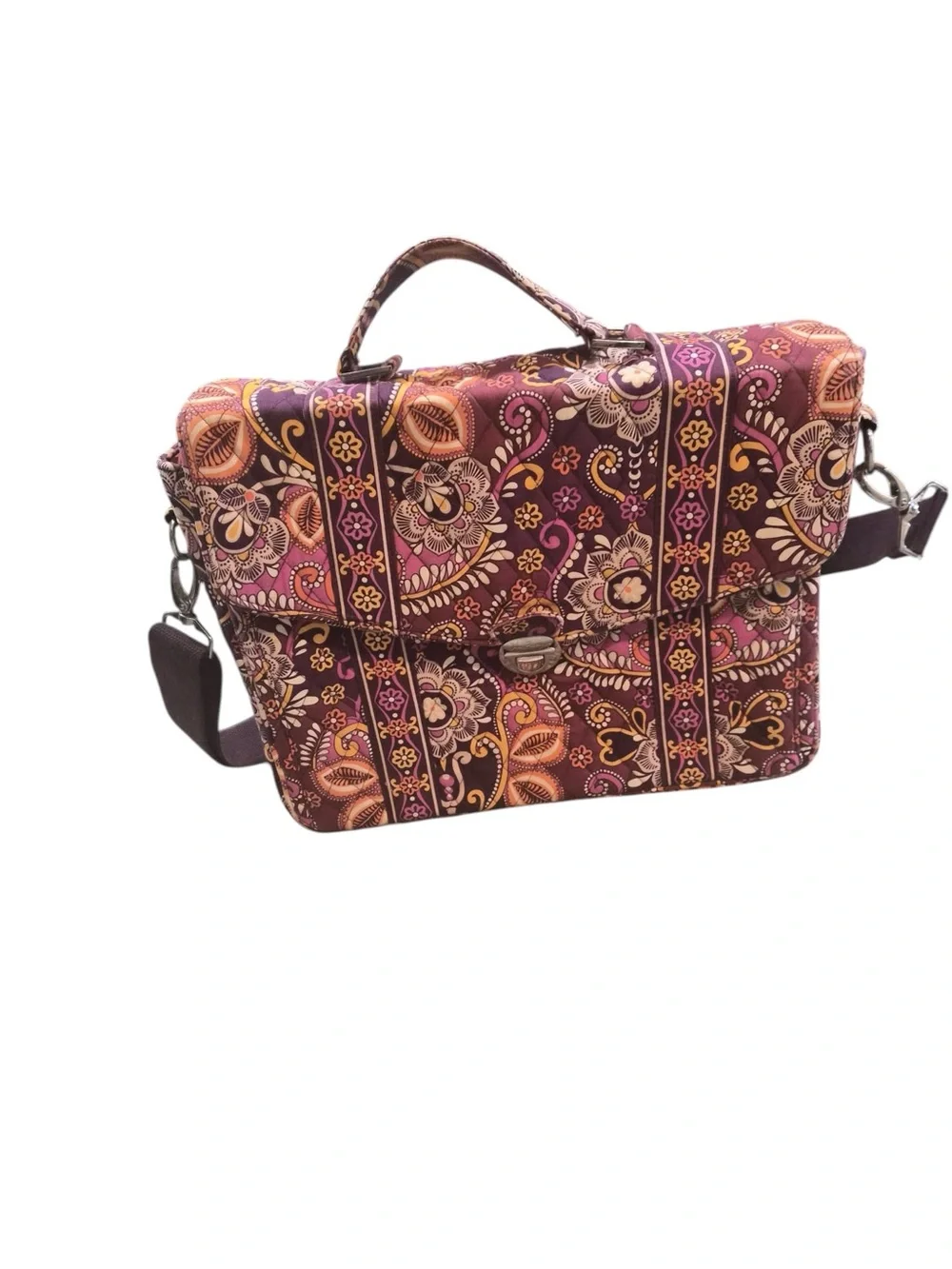 Vera Bradley Quilted Floral Laptop Satchel in Plum and Pink